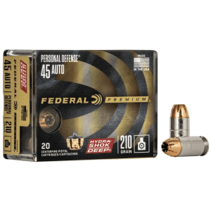 Federal Personal Defense Hydra-Shok Deep Handgun Ammuniton .45 Acp 210 Gr Hsd 980 Fps 20/Ct