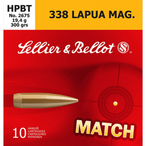 Sellier & Bellot SB338LMB Rifle Match 338 Lapua Magnum 300 GR Boat Tail Hollow Point - 10rd Box