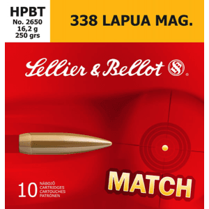 Sellier & Bellot SB338LMA Rifle Match 338 Lapua Magnum 250 GR Boat Tail Hollow Point - 10rd Box